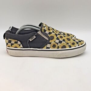 VANS Asher Sunflower Checkerboard Slip On Sneakers Women’s Missy 6 Skate Shoes